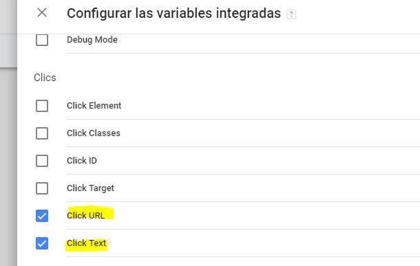 Configurar variables integradas GTM